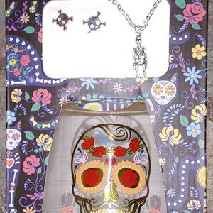 Dia de Los Muertos Wine glass, earrings and necklace set